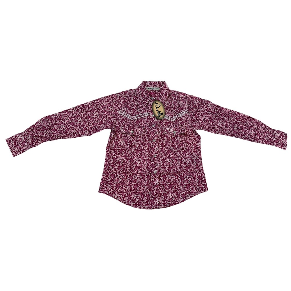 Cowgirl Hardware XS/5 Western Button-Up Burgundy Floral Rhinestone Shirt